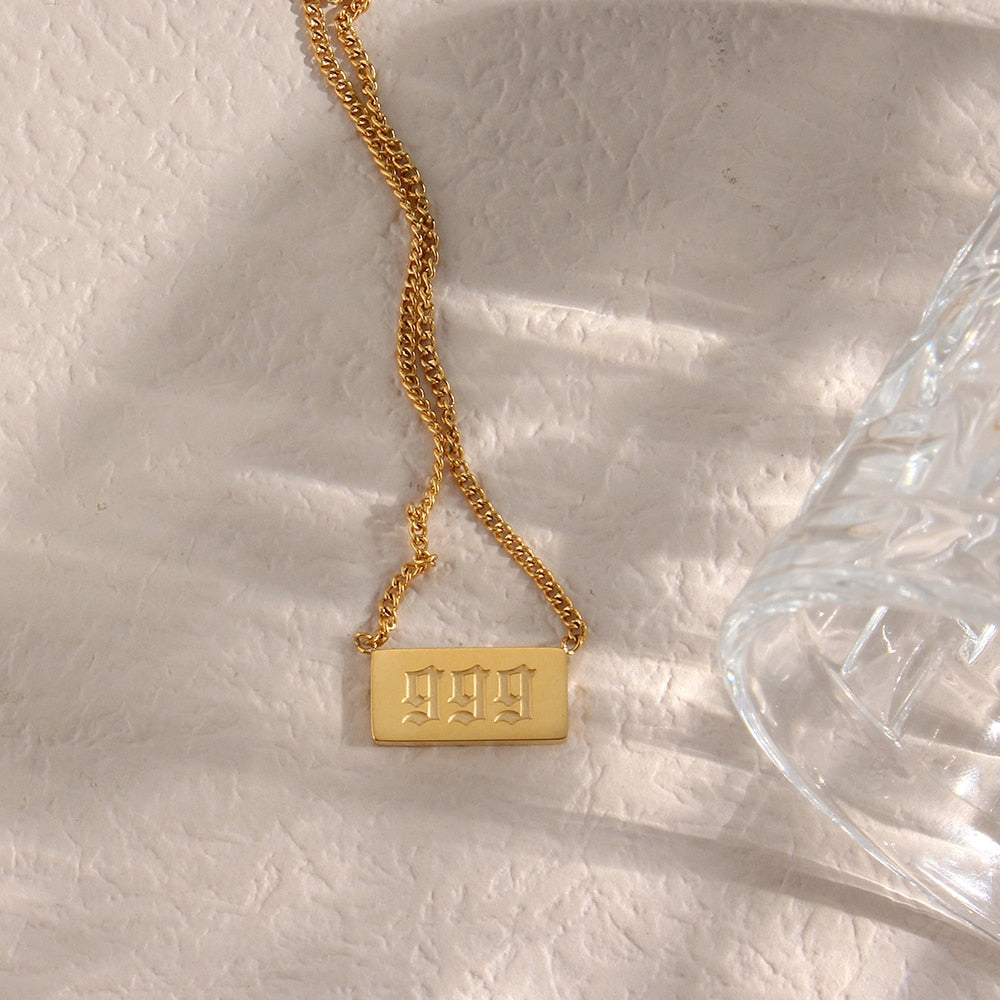 Angel Number Square Plate Necklace *18K Gold Plated*