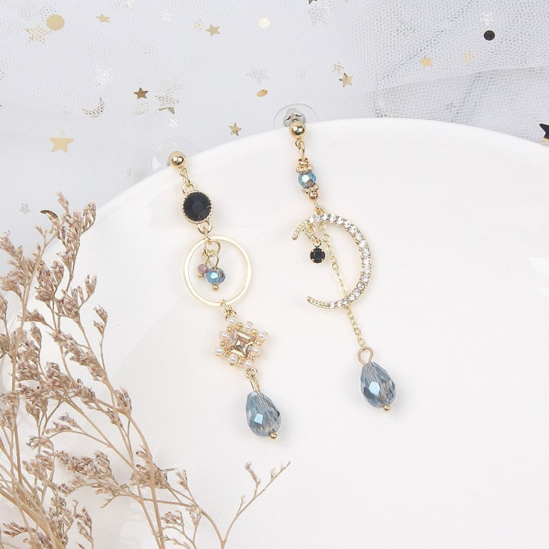 Moon & Blue Crystal Drop Earrings