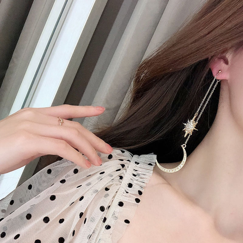 Sun & Moon Long Pendant Statement Earrings